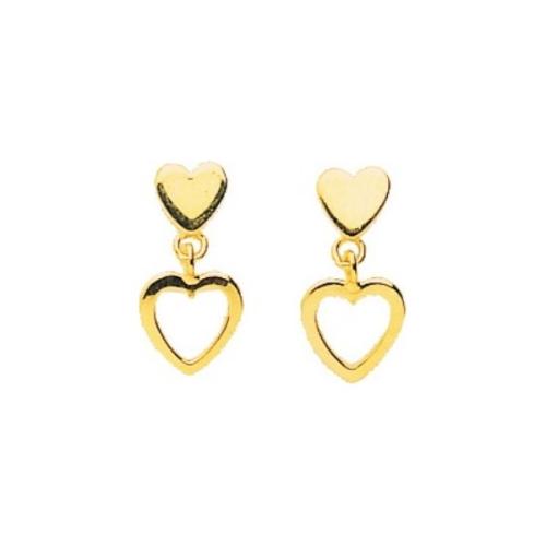 Boucles d'oreilles pendantes cœur en or jaune