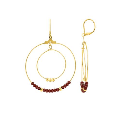 Boucles d'oreilles Acier doré pendantes cristal rouge