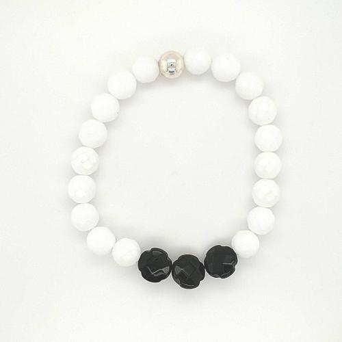 Bracelet Agate blanche et noire facetté HANDLY BY NANOU