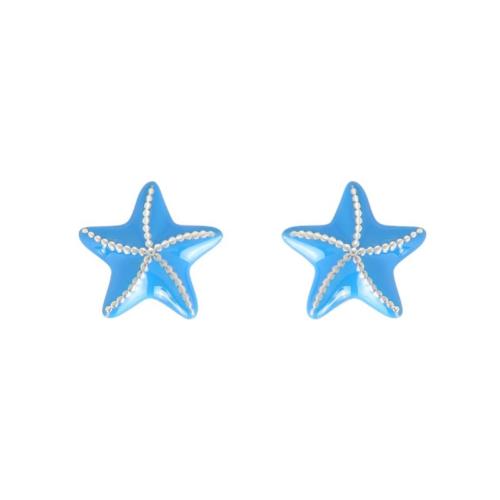 Boucles d'oreilles enfant Argent étoile de mer bleue